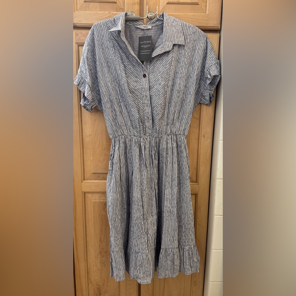 Ces Femme Blue and White Striped Dress
